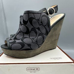 COACH Janet Peep Toe Platform Wedge Heels Sandals